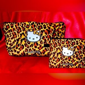 Hello Kitty Set of Two Leopard Print Makeup Bags. NIP
